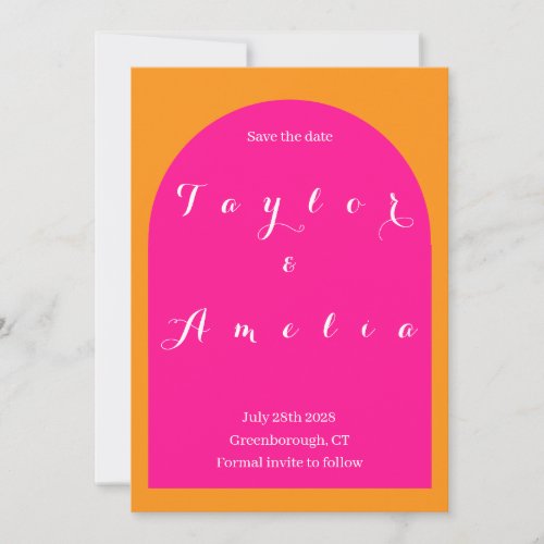 Wedding Save the Date Boho Arch Pink and Orange