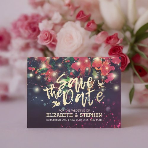 Wedding Save The Date Burgundy Floral Purple Light Announcement Postcard