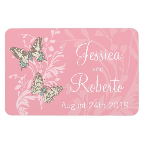 Wedding save the date butterflies pink magnet