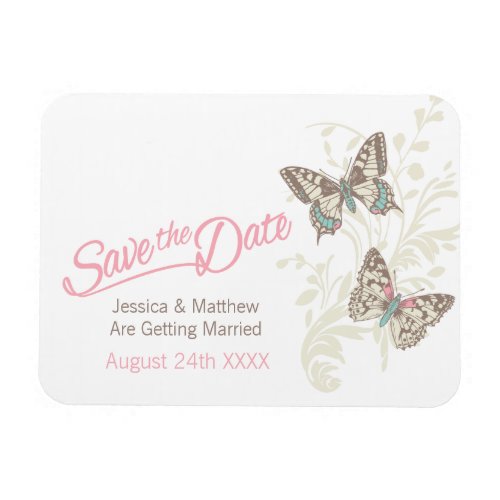 Wedding save the date butterflies pink magnet