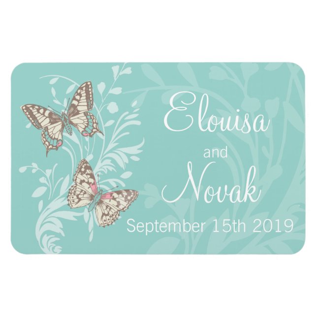 Wedding save the date butterflies teal magnet (Horizontal)