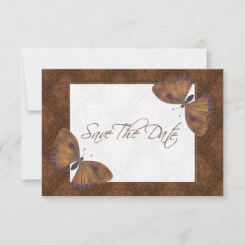Wedding Save The Date Butterfly Brocade Brown by dbvisualarts at Zazzle