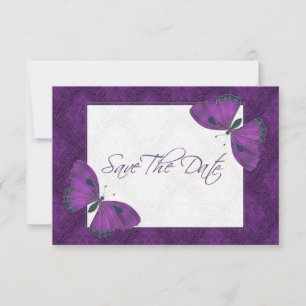 Wedding Save the Date Butterfly Brocade Purple