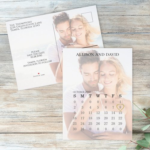 Wedding Save the Date Calendar 6 Row Photo  Announcement Postcard