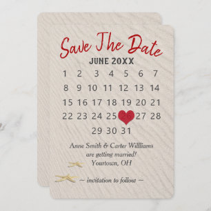 Wedding Save the Date Calendar on Sand Invitation
