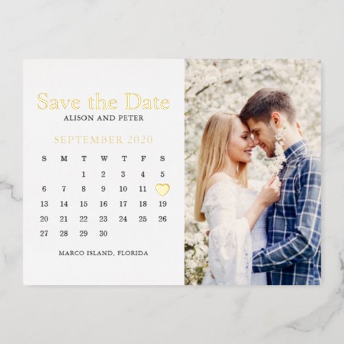 Wedding Save the Date Calendar Photo Foil Invitation Postcard