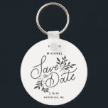 Wedding Save the Date Calligraphy Botanical White Keychain<br><div class="desc">A fun save the date keychain - add your custom text to this pretty hand-lettered botanical swag design set against a white background (easily change the color). Send as a save the date or use as favors/gifts for an engagement party - or give to your wedding party as a "will...</div>