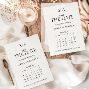 Wedding Save The Date Card Calendar Monogram