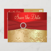 Wedding Save the Date Card | Red, Gold Snowflakes (Front/Back)