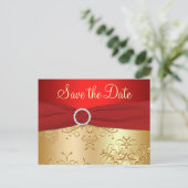 Wedding Save the Date Card | Red, Gold Snowflakes (Standing Front)