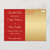 Wedding Save the Date Card | Red, Gold Snowflakes (Back)