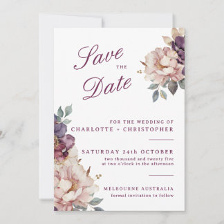 Wedding Save the Date card vintage purple flower