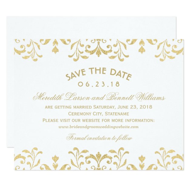 Wedding Save The Date Cards | Gold Vintage Glamour