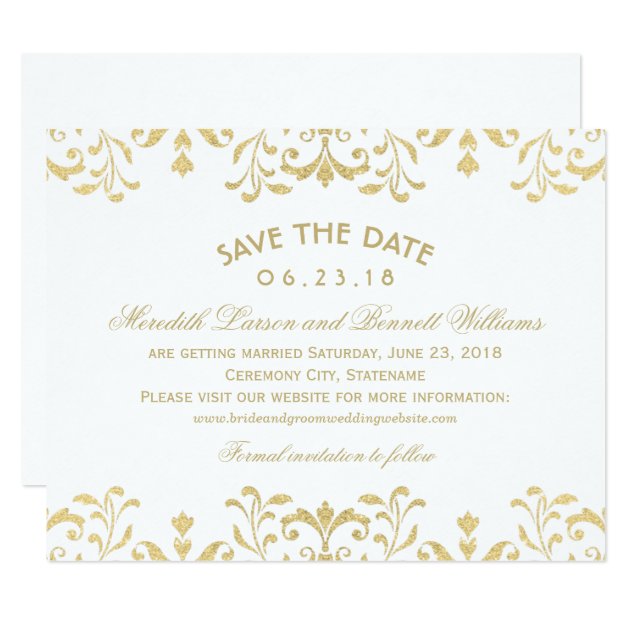 Wedding Save The Date Cards | Gold Vintage Glamour