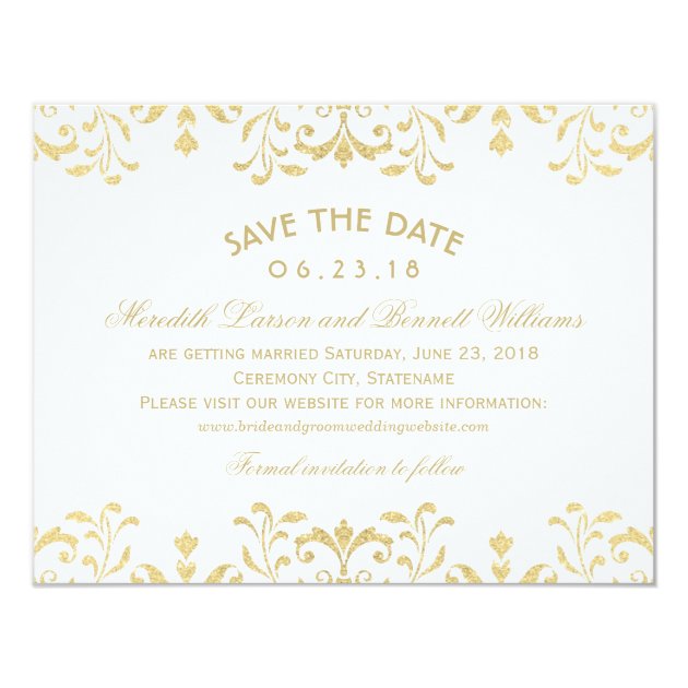 Wedding Save The Date Cards | Gold Vintage Glamour