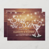 Wedding Save The Date Champagne Glasses Wood Light Announcement Postcard (Front/Back)