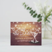 Wedding Save The Date Champagne Glasses Wood Light Announcement Postcard (Standing Front)
