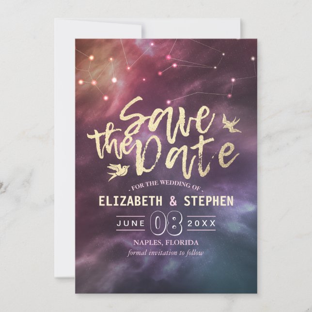 Wedding Save The Date Chic Star Sky Constellations (Front)