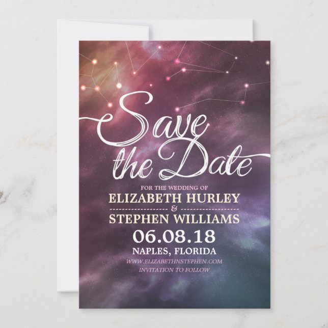 Wedding Save The Date Chic Star Sky Constellations (Front)