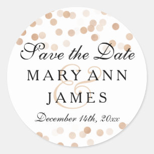 Wedding Save The Date Copper Foil Glitter Lights Classic Round Sticker