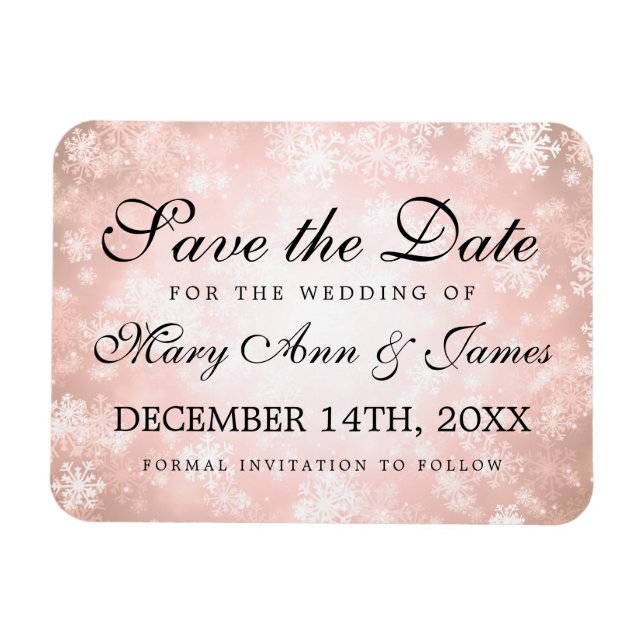 Wedding Save The Date Copper Winter Wonderland Magnet (Horizontal)