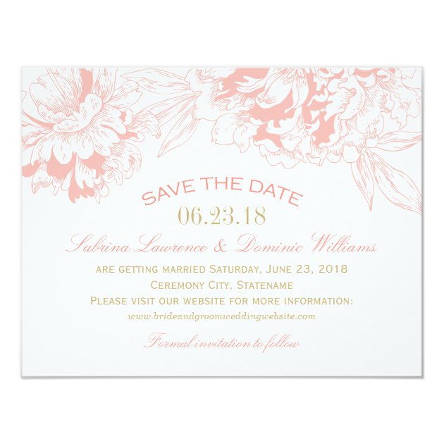 Wedding Save The Date | Coral Floral Peony Design Card