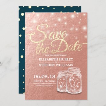 Wedding Save The Date Couple Mason Jars Rose Gold by ReadyCardCard at Zazzle