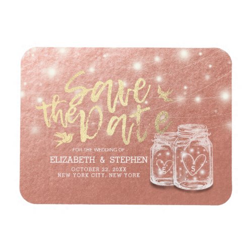 Wedding Save The Date Couple Mason Jars Rose Gold Magnet