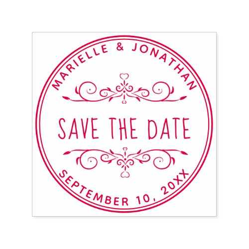 Wedding Save the Date Custom Heart Floral Self_inking Stamp