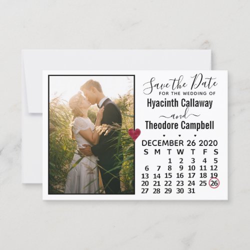 Wedding Save the Date December 2020 Calendar Photo
