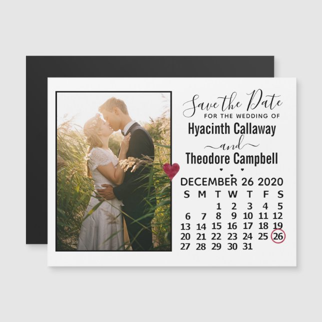 Wedding Save the Date December 2020 Calendar Photo Magnetic Invitation (Front/Back)