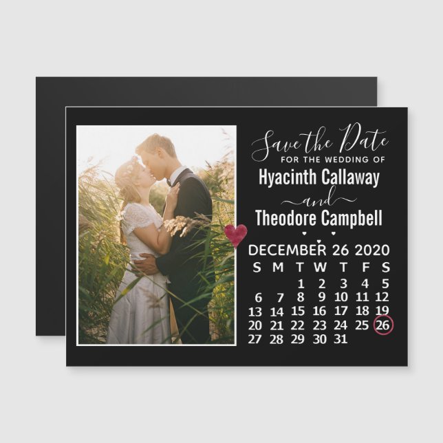 Wedding Save the Date December 2020 Calendar Photo Magnetic Invitation (Front/Back)