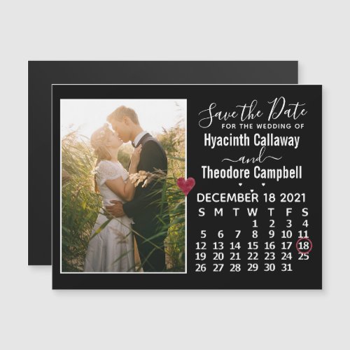 Wedding Save the Date December 2021 Calendar Photo Magnetic Invitation