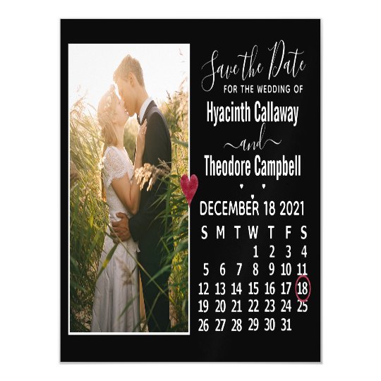 Wedding Save the Date December 2021 Calendar Photo