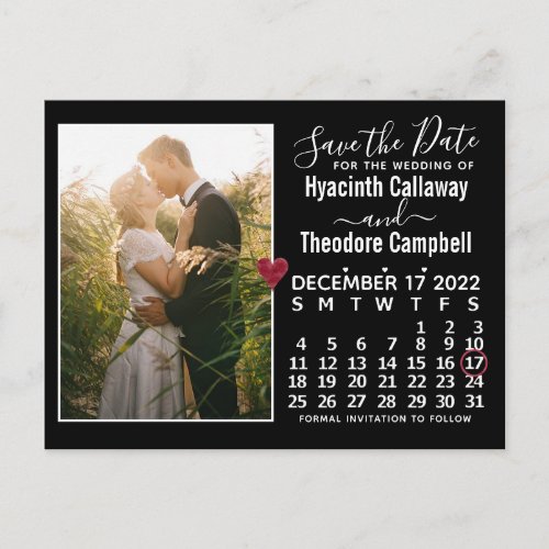 Wedding Save the Date December 2022 Calendar Photo Invitation Postcard