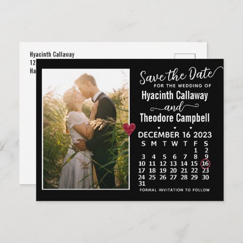 Wedding Save the Date December 2023 Calendar Photo Invitation Postcard