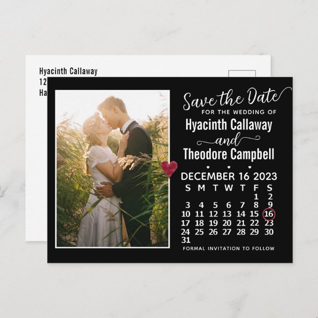 Wedding Save the Date December 2023 Calendar Photo Invitation Postcard (Front/Back)