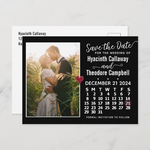Wedding Save the Date December 2024 Calendar Photo Invitation Postcard