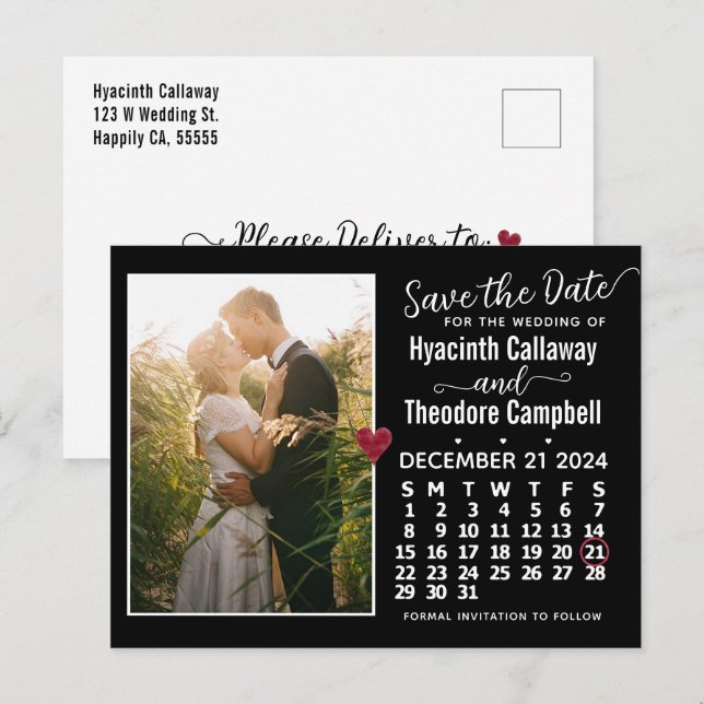 Wedding Save the Date December 2024 Calendar Photo Invitation Postcard (Front/Back)