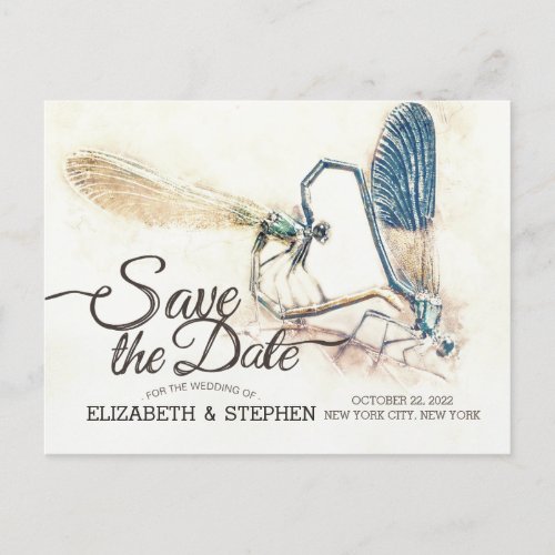 Wedding Save The Date Dragonfly Mating Love Heart Announcement Postcard