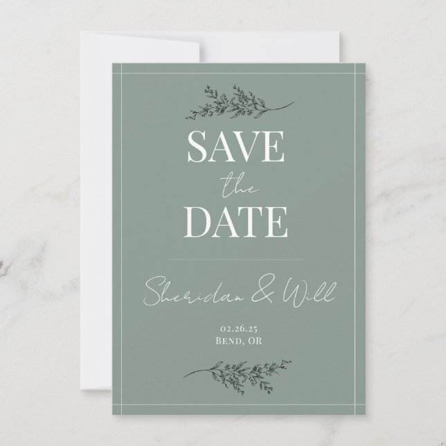 Wedding Save the Date Eucalyptus Green Botanical Invitation (Front)