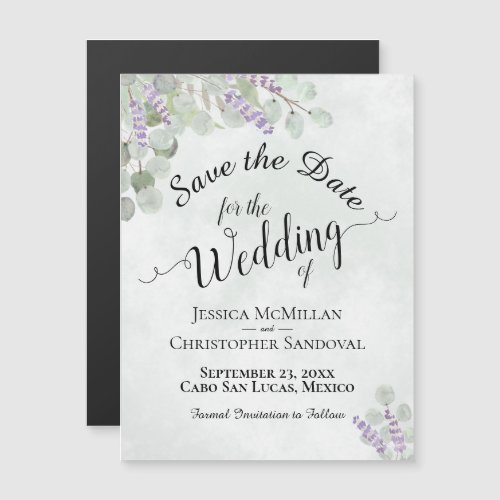 Wedding Save the Date Eucalyptus  Lavender Blue Magnetic Invitation