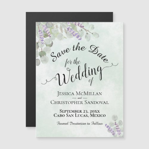 Wedding Save the Date Eucalyptus  Lavender Mint Magnetic Invitation