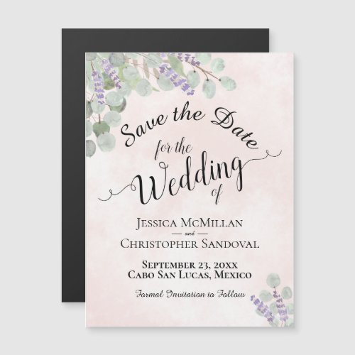 Wedding Save the Date Eucalyptus  Lavender Pink Magnetic Invitation