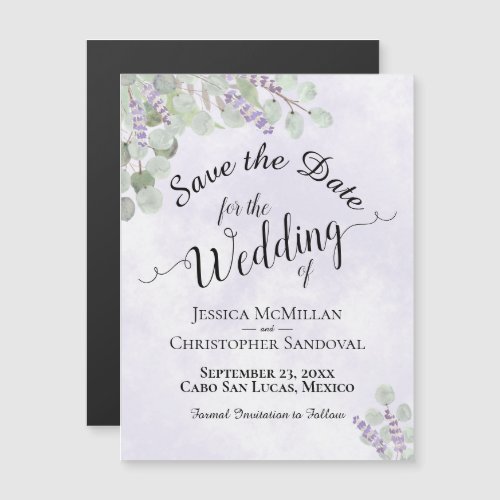 Wedding Save the Date Eucalyptus  Lavender Purple Magnetic Invitation