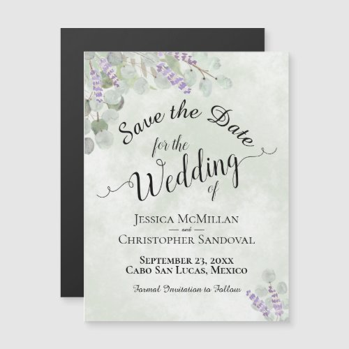 Wedding Save the Date Eucalyptus  Lavender Sage Magnetic Invitation