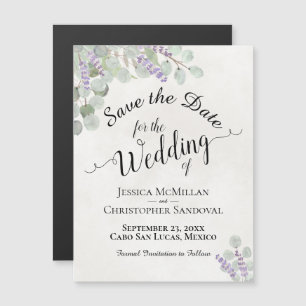 Wedding Save the Date Eucalyptus & Lavender White Magnetic Invitation