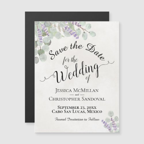 Wedding Save the Date Eucalyptus  Lavender White Magnetic Invitation
