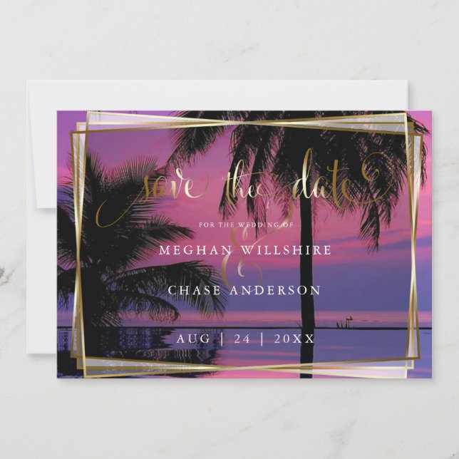 Wedding Save the Date |Exotic Tropical Night Beach (Front)