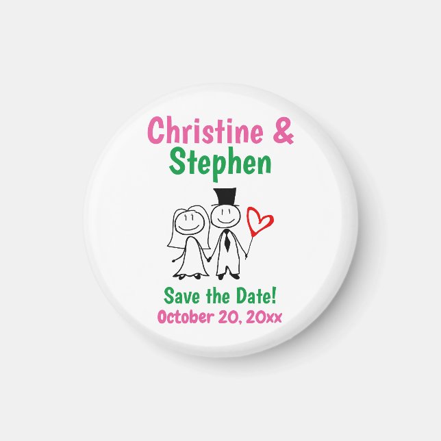 Wedding Save the Date Favor Cute Cartoon Couple Magnet (Front)